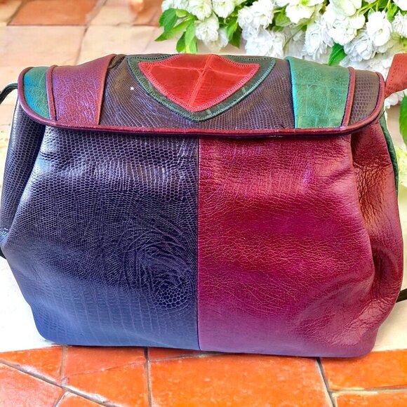 Sharif Vintage 80's USA Leather Shoulder Handbag Snakeskin Croc Print - Picture 14 of 15